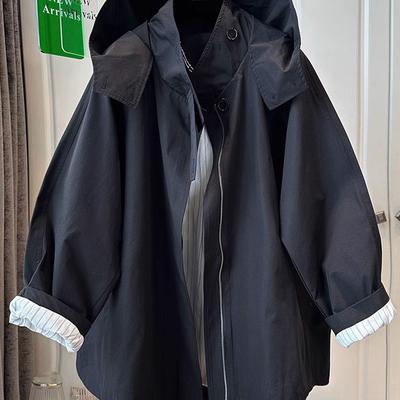 Women Cotton Trench Coat For Women Casual And Versatile Loose And Slimming Autumn Simple Hooded Long Jacket For Women Windbreaker