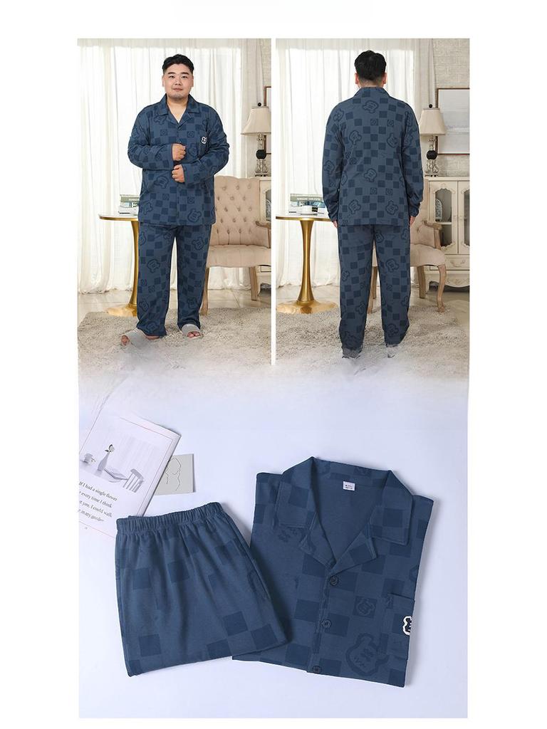 Meijiyunqiu Men's Plus Size Cotton Striped Pajamas Set