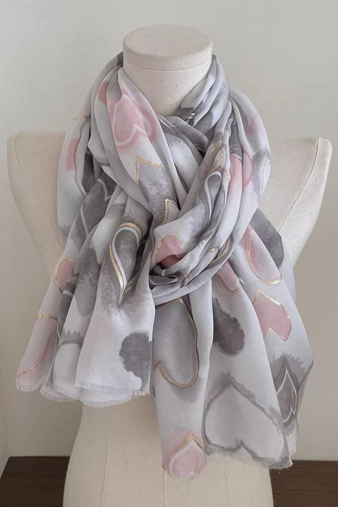 Shawl with Gray and Pink Hearts with Shine - Subtle Elegance 180X90