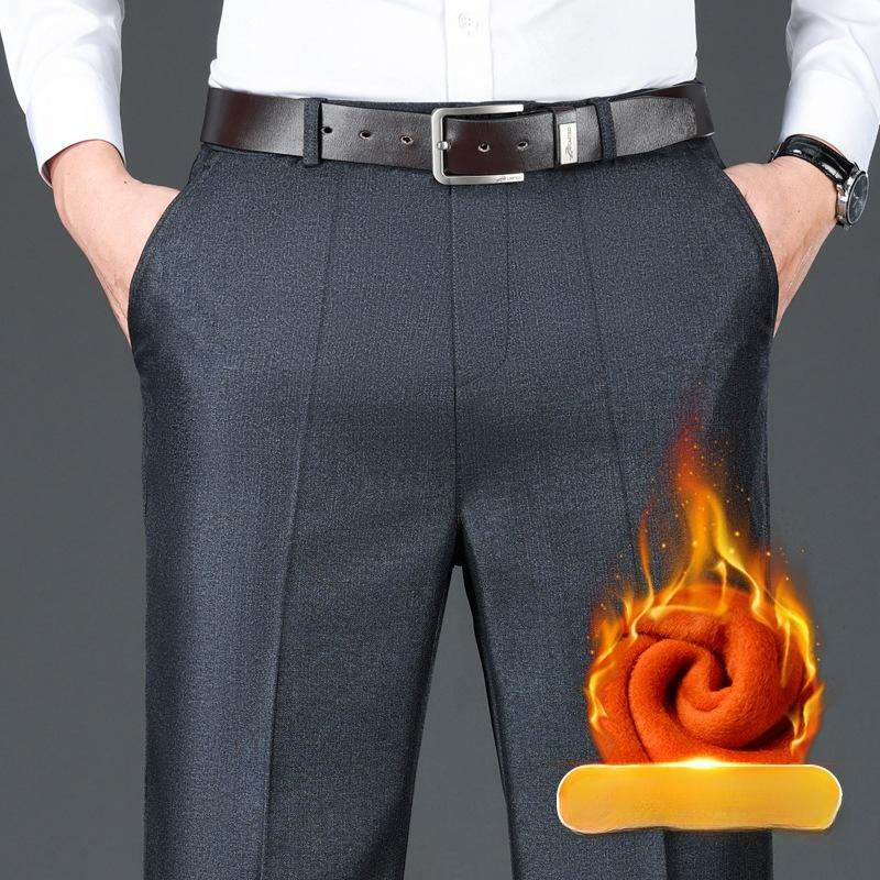 

Autumn and Winter Men s Casual Pants Plus Velvet Loose Straight-leg Business Trousers Men s Long Pants 40 сірий