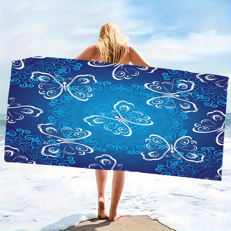 Vintage Lace Mandala Butterfly Microfiber Beach Towel Oversized Extra Large Aesthetic Blue White Pool Blanket for Women Adults