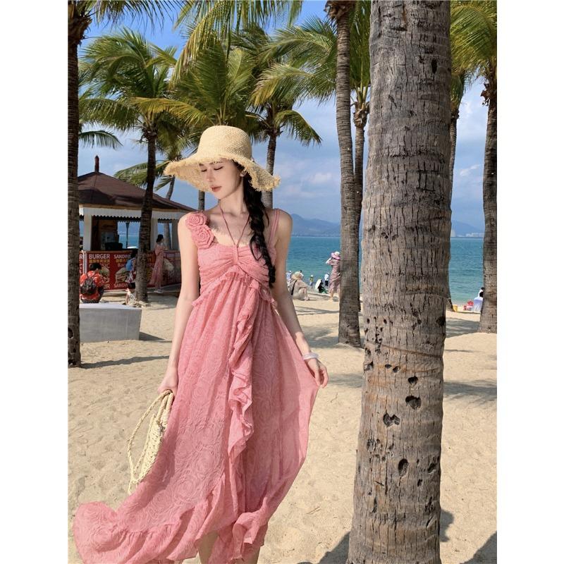 Γυναικεία Καλοκαιρινά Vintage Μονόχρωμα Ακανόνιστα Φορέματα Διακοπών με Ιδιότροπο Χαλινό