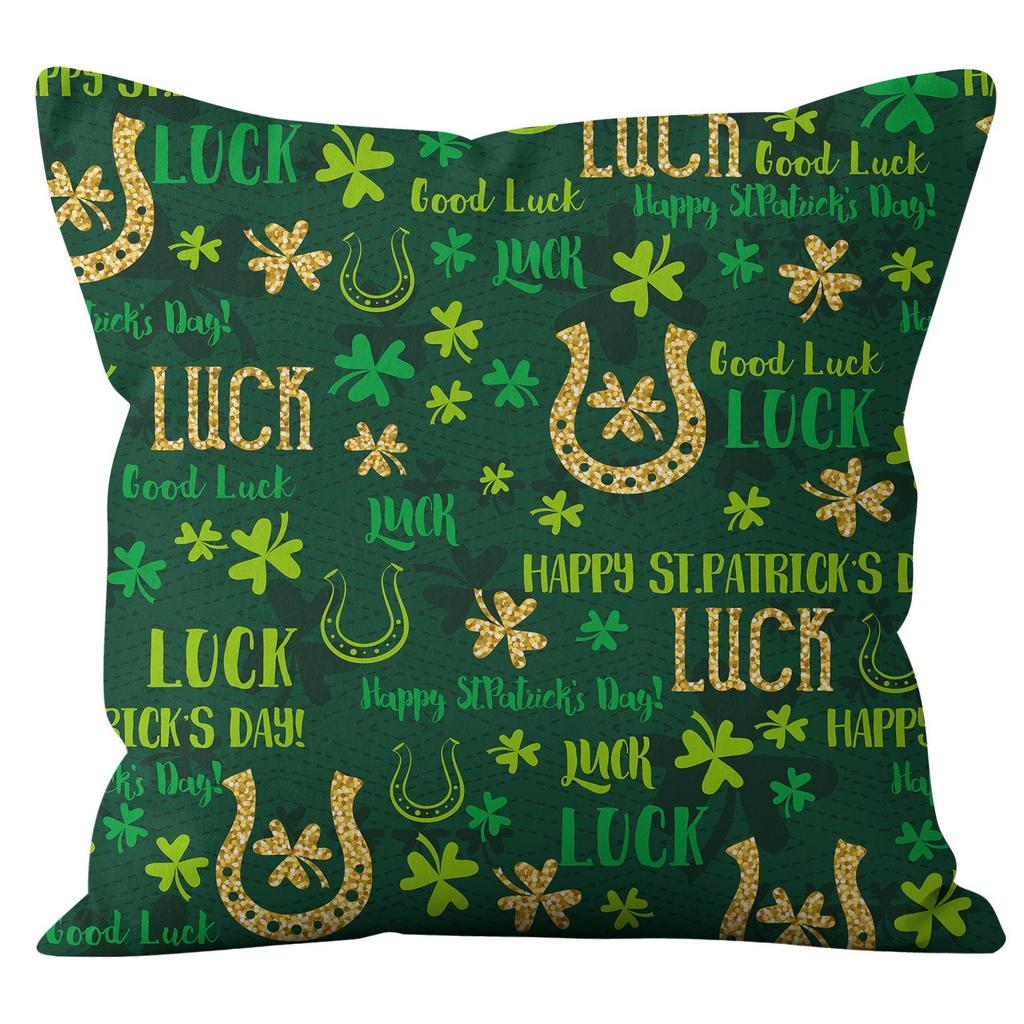 Home Cushion Cover St. Patrick's Day Pillowcase Four-leaf Clover Plaid Sofa Cushion Cover