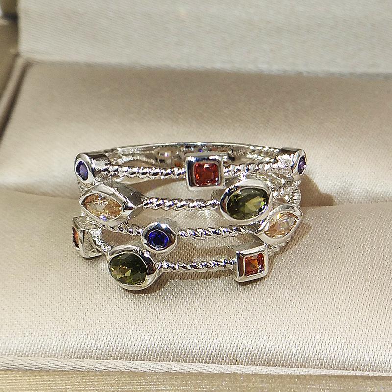 Anello Colorato Linea a Doppio Strato Zircone Anello Semplice Anelli Per Donne anello di fidanzamento matrimonio Gioiello Regalo Amore