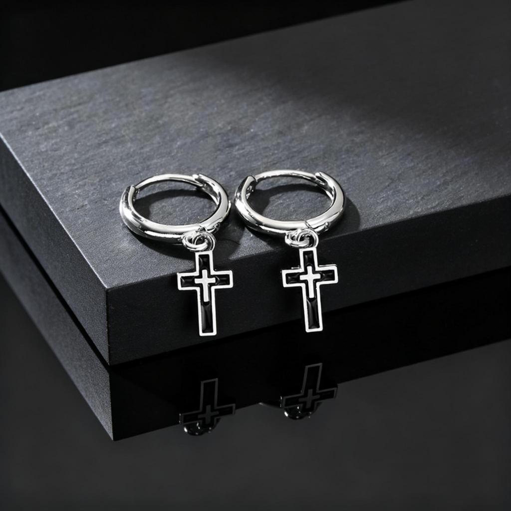 Klasické Punkové Náušnice Kroužky s Pověsem Křížku pro Muže Módní Nevyblednou Visací Náušnice Voděodolné Piercing Šperky Dárek