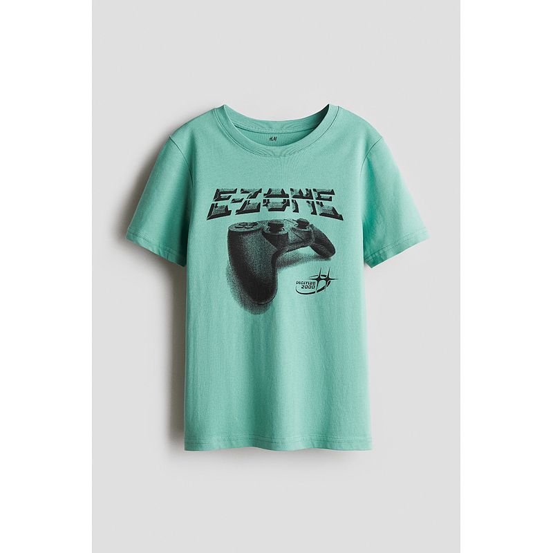 

HM Children s Clothing Boys T-shirt 2025 Summer Xinke Western Style Cute Comfort Printing Cotton Short Sleeve Tops 1118512 Green/E-Zone 165/84(12-14Y)