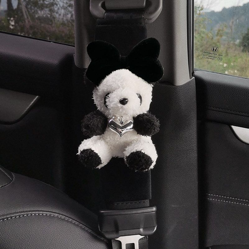 Short Cartoon Panda Car Safety Belt Shoulder Pad Cover Cute Teddy Soft Car Safty Belt Cover Car Interior Ornaments