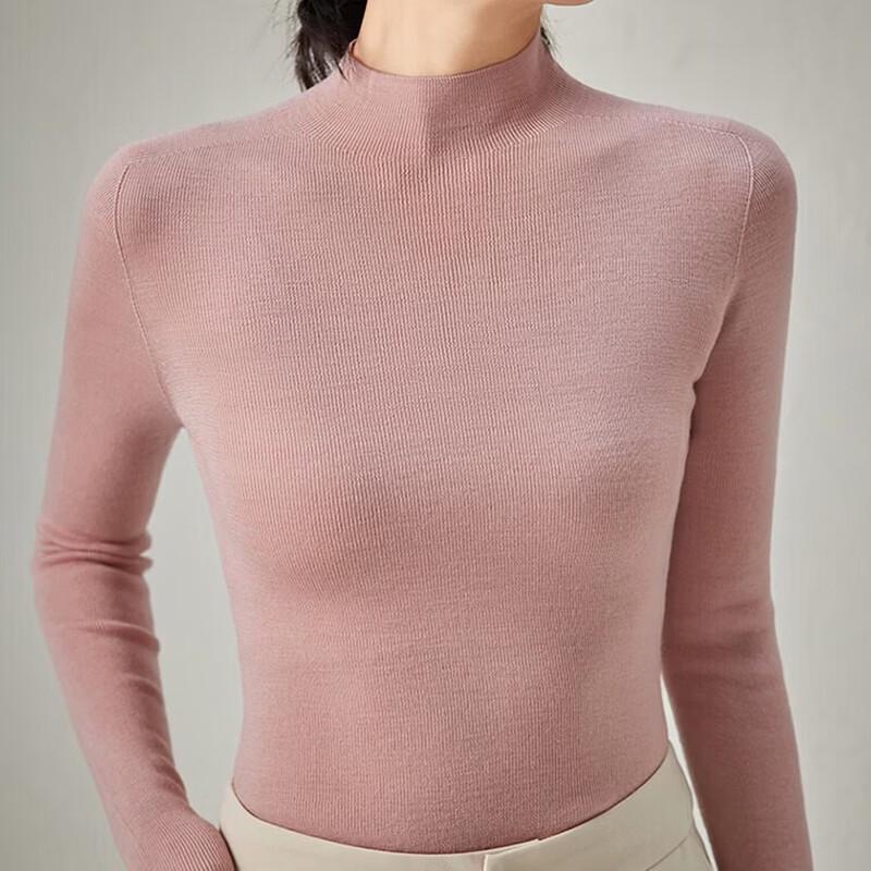 Women's Slim-Fit Mock Neck Pure Merino Wool Knit Base Layer