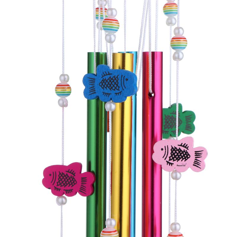 Colorful Metal Wind Chimes Wooden Top Hanging Decor With Flower Beads Wind Chime For Home Garden Patio Terrace Decor Wind Chimes