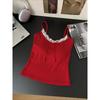 Pit Stripes Camisole Lace Splicing Undershirt Women With Chest Pads Inside The Slim Thin Bottoming Shirt
