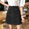 Women's Corduroy High-Waist A-line Skirt, Slimming Fit, Plus Size, Coffee Color, Short, Petite - Spring/Autumn 2024