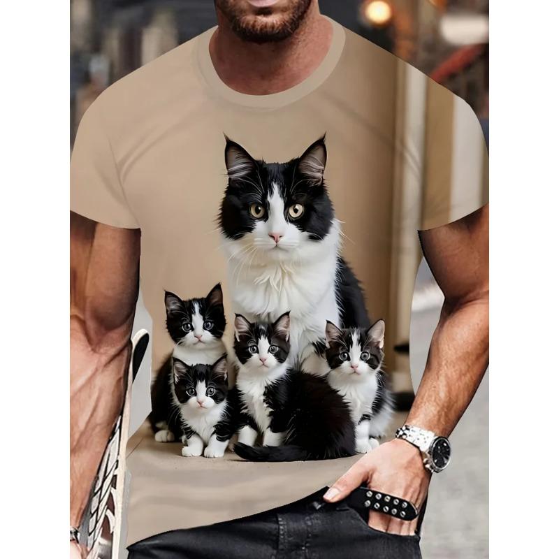 

Новая футболка с 3D-принтом кота, летняя, для улицы, мужская, с коротким рукавом, модная, с круглым вырезом, мужские топы, повседневная, оверсайз, мужская одежда 6XL