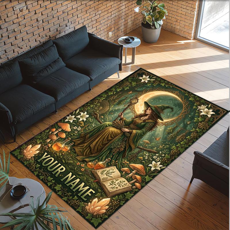 Witchcraft Theme Crystal Velvet Rug Personalized Custom Name Text Soft Floor Mat Home Decor