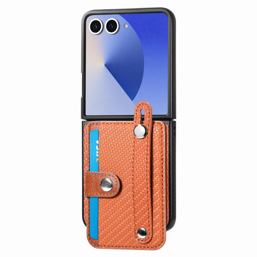 For Samsung Galaxy Z Flip7 5G Case Carbon Fiber Texture Leather Phone Back Cover with Card Holder