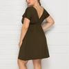 Women's Casual High Waist Belly Concealing V-Neck Drawstring Plus Size Dress