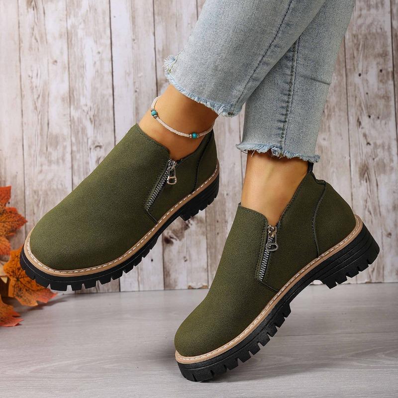 Women's Plus Size Autumn and Winter Beautiful and Versatile Block Heel Suede Side Zipper Fashion Boots