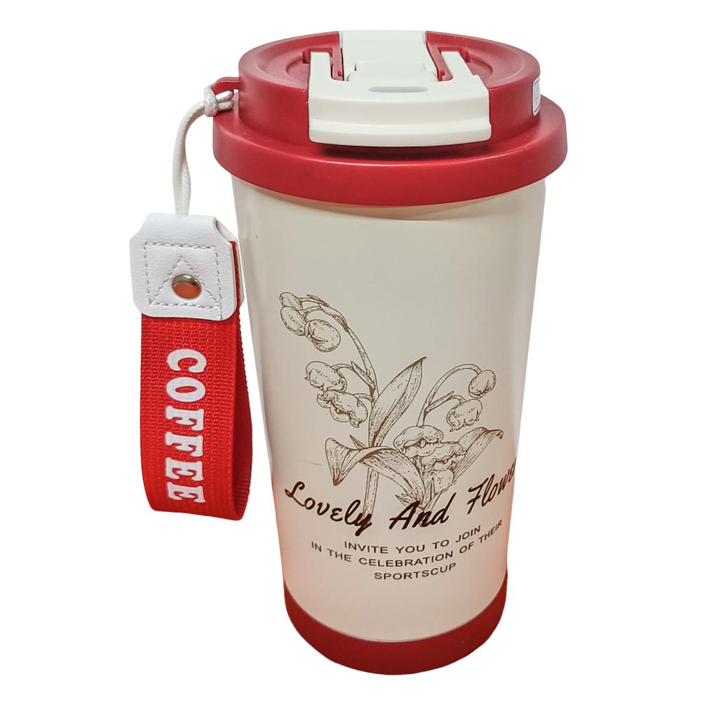 

500ml Leak Proof Lily of The Valley Thermos Mug with Ergonomic Design for Stylish Coffee Lovers and Bestie Gifts 500ml вина червоного кольору