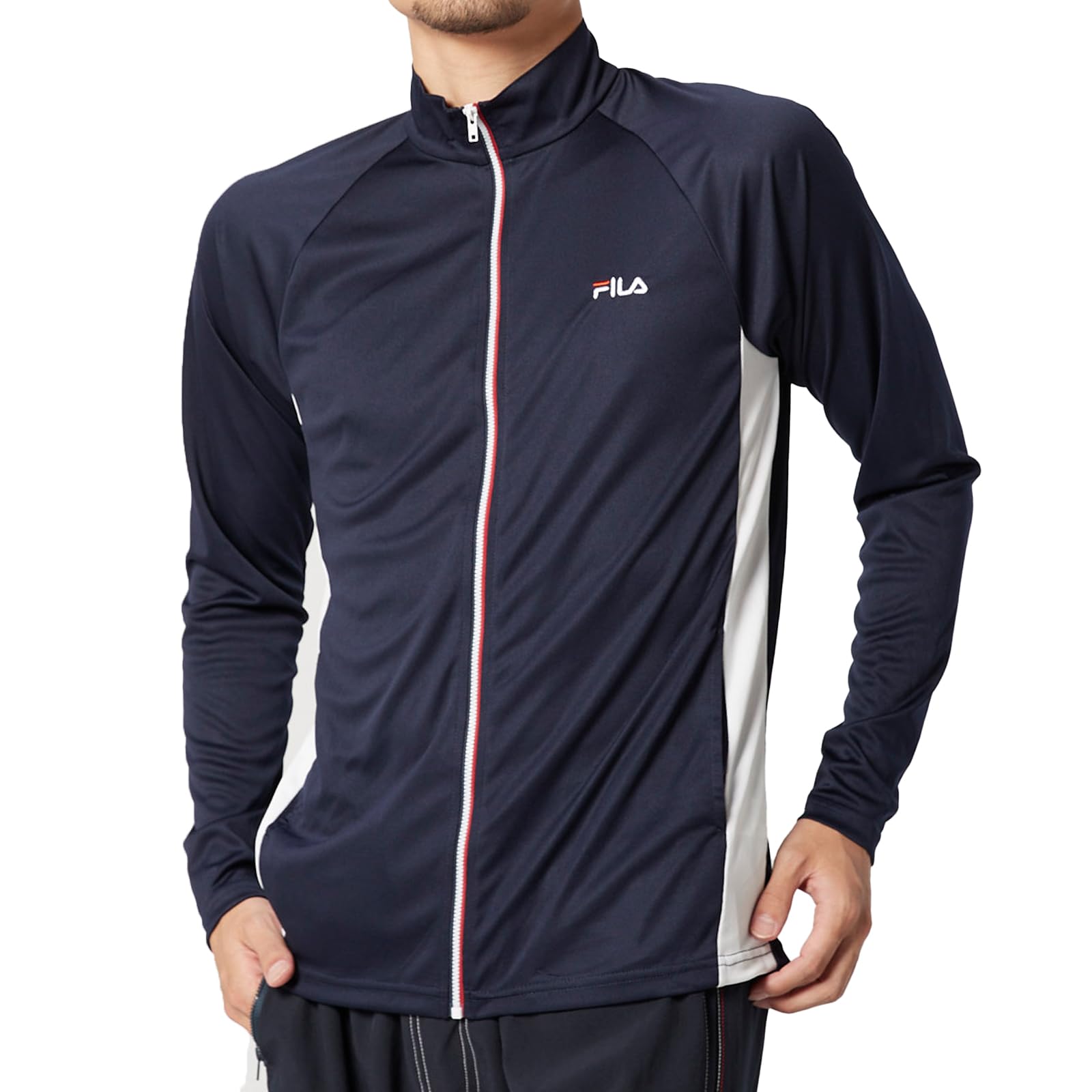 Fila 426288 UV Solid Color Front Size M Size Men s Jacket, Zipper, Stand-Up Design, NV, (Japan M)