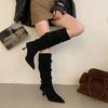 2025 thick heel retro velvet brown knight boots French thin bare boots autumn and winter women's knee boots children