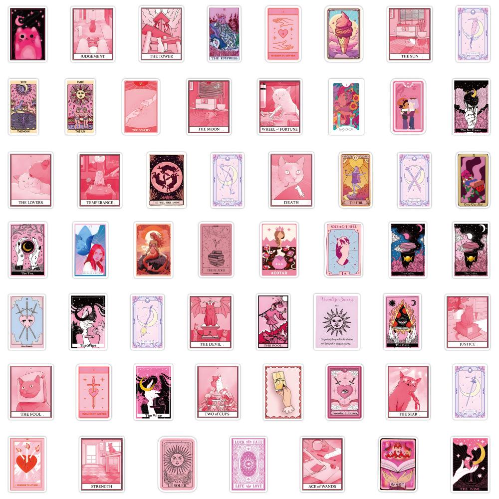 55 Cartoon Pink Tarot Graffiti Stickers - Waterproof DIY Decoration for Guitar & Suitcase