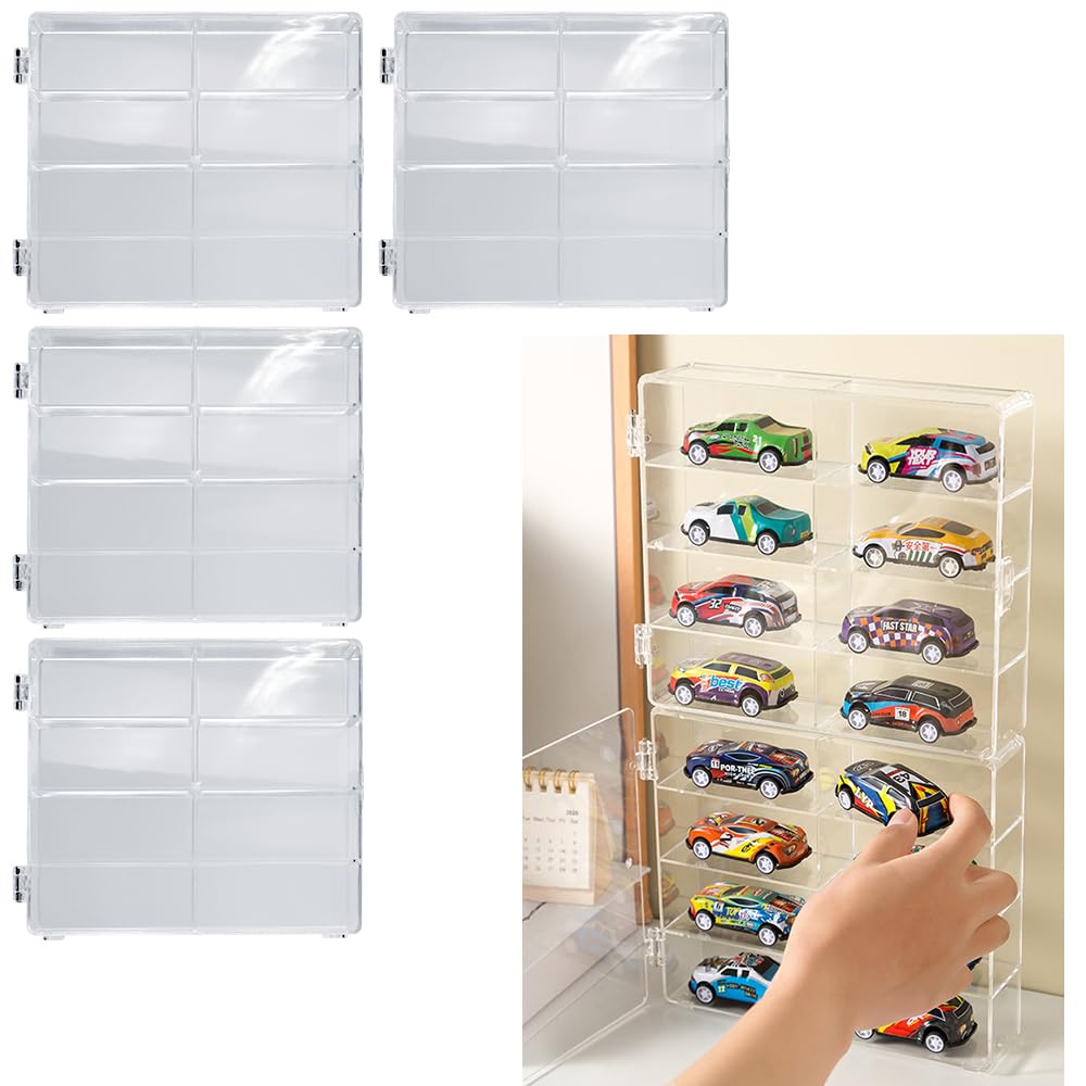 

Set of 4 Large Capacity Collection Cases for Miniature Car Display, Clear, Stackable, Scratch-Resistant, with Doors
