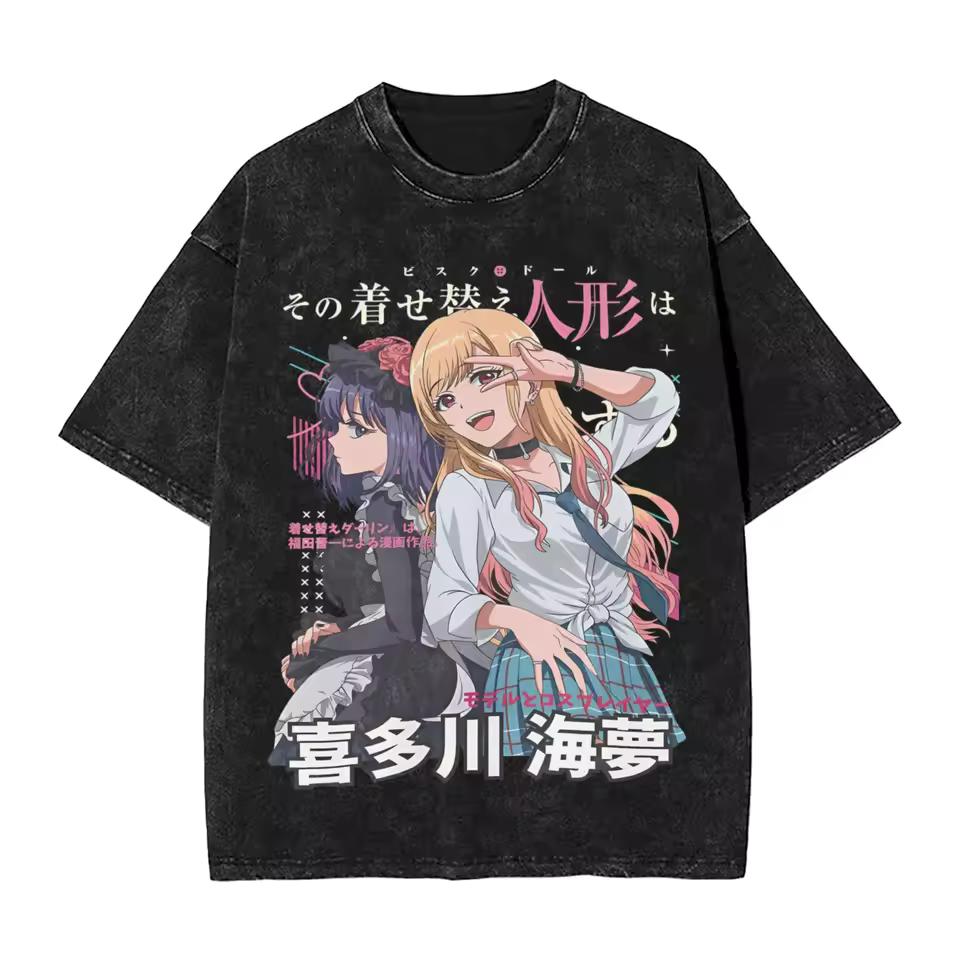Men Women Clothing Short Sleeve Cotton Tees Tops My Dress-Up Darling Manga T-shirt Kitagawa Marin Washed Oversized T Shirt Y2K