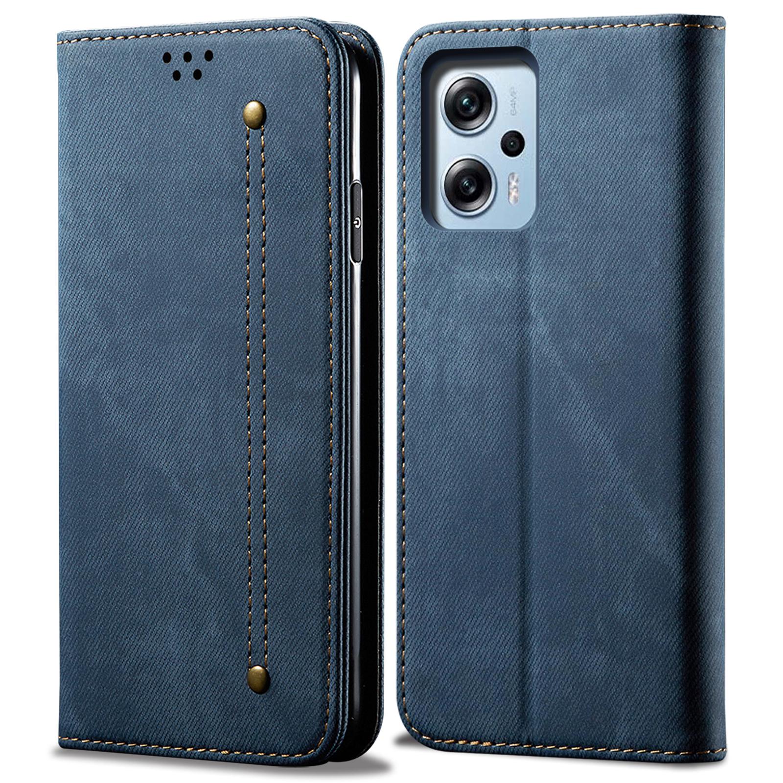 

Wallet Phone Case for Xiaomi Redmi Note 11T Pro 5G/Note 11T Pro+ 5G/K50i 5G/Note 12T Pro 5G/Poco X4 GT 5G,PU Leather Jeans Cloth Texture Stand Cover Blue