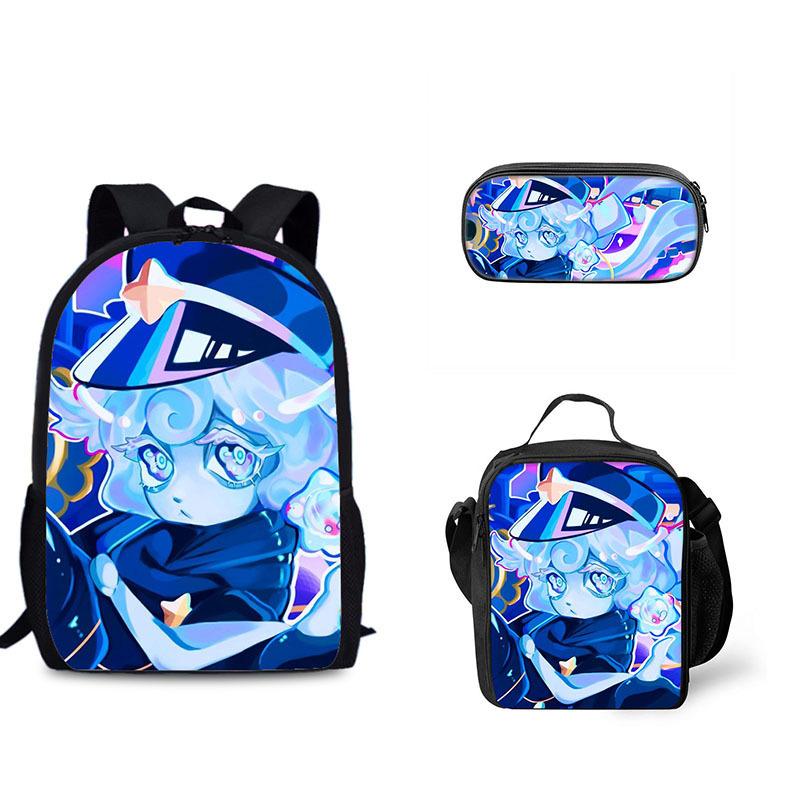 Biscuit Game Student Backpack Three Piece Set Shadow Milk Cookie Peripheral Children's Backpack Meal Bag Pencil Case Set