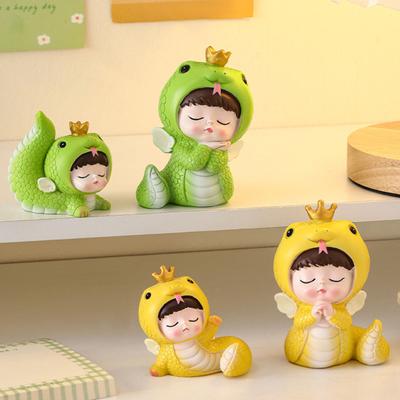 Cartoon-Baby-Schlangenstatue, 2025, chinesisches Neujahr, Harz, Sternzeichen-Schlangenfigur, Miniatur-Desktop-Ornament für Home-Office-Dekor