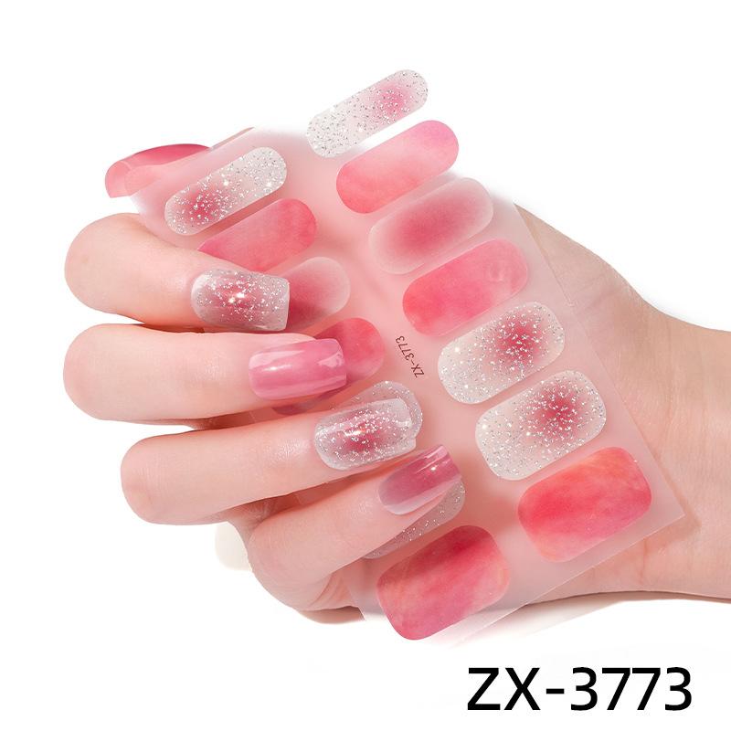 Smudge-dyed Semi-transparent Nail Stickers 3D Nail Polish Film Nail Stickers Onion Pink Checkered Adhesive Nail Stickers