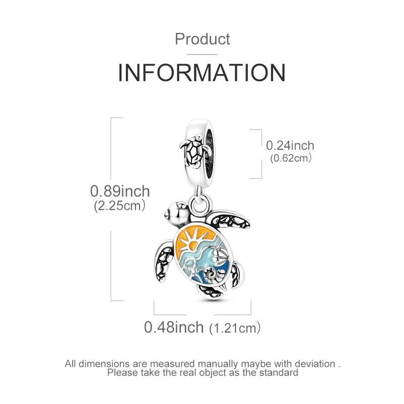 Original 925 Sterling Silver Charms Bead Colorful Glaze Turtle Pendant Fit Original Bracelet Necklace For Women DIY Jewelry Gift