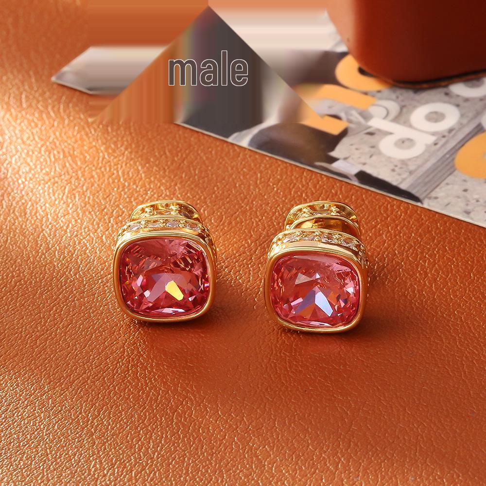 Orecchini a Bottone in Zircone Rosso Raffinati: Rame placcato oro di alta gamma in stile dolce e cool