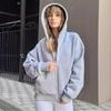 Unisex Zip Hoodie Casual Sport Sweatshirt Women Men Solid Color Fall Winter Outerwear