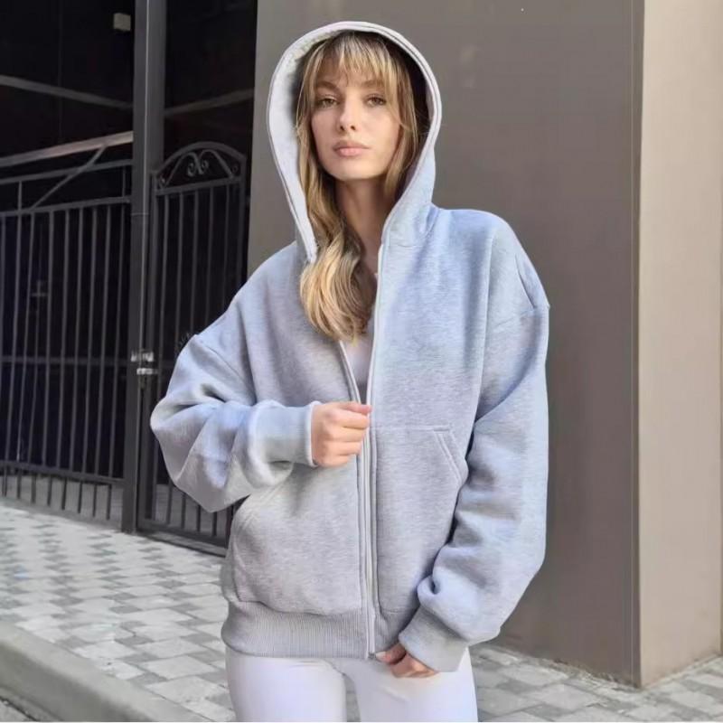 Unisex Zip Hoodie Casual Sport Sweatshirt Women Men Solid Color Fall Winter Outerwear
