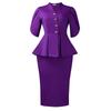 Women's Slim Fit Two-piece Suit Short Sleeve Peplum Top High Waist Pencil Skirt Elegant Office Matching Set Solid Polyester Spandex Co-ord Set