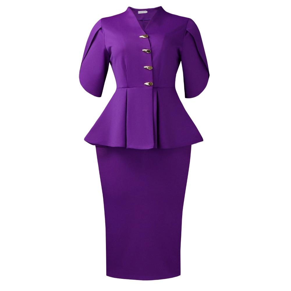 Women's Slim Fit Two-piece Suit Short Sleeve Peplum Top High Waist Pencil Skirt Elegant Office Matching Set Solid Polyester Spandex Co-ord Set