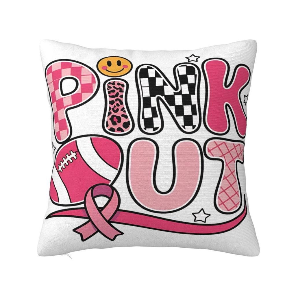 Football Breast Cancer Breast Cance Square Pillow Cases Cushion Cover Fashion Zipper Decorative Pillowcase for Car 45x45cm