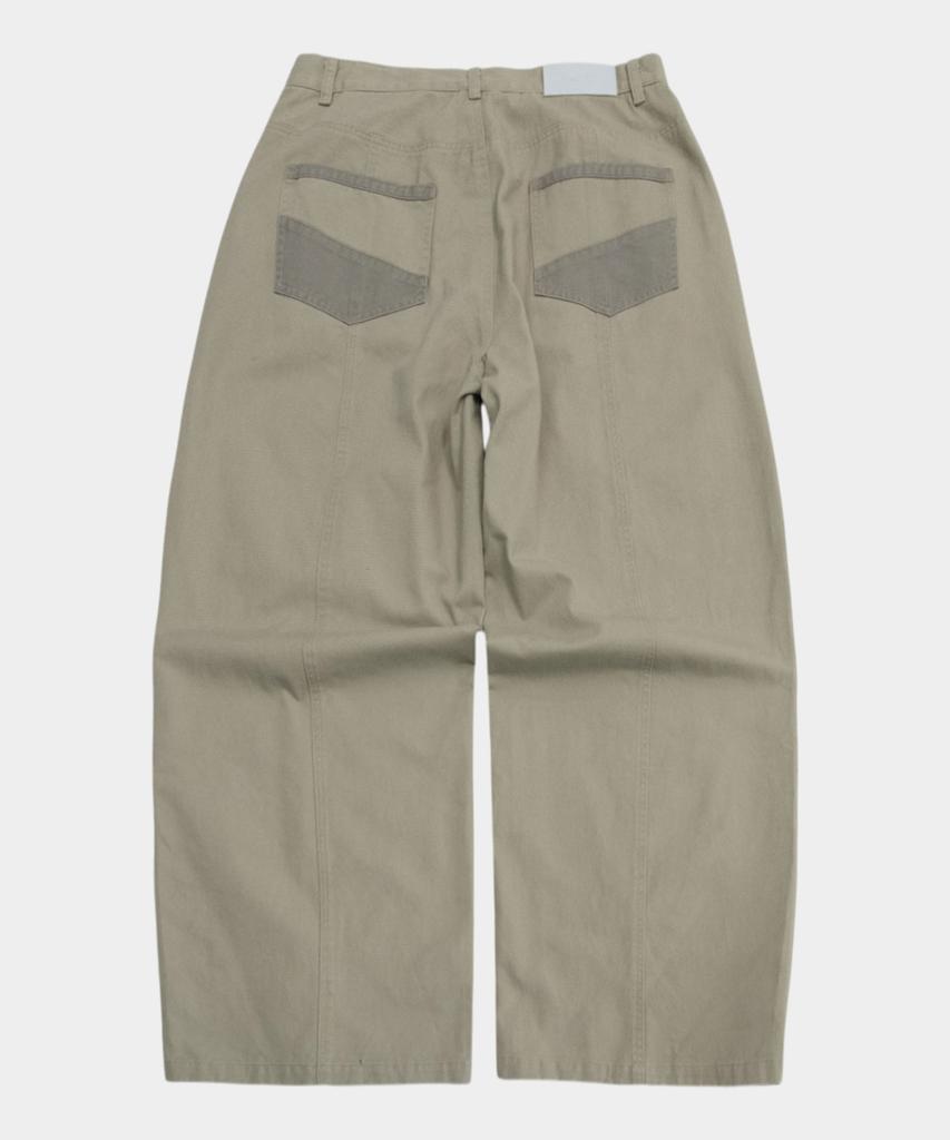 PLACESTUDIOMAN Basic Washed Contrast Double Pocket Cut-Out Wide Basic Cotton Pants [Beige]