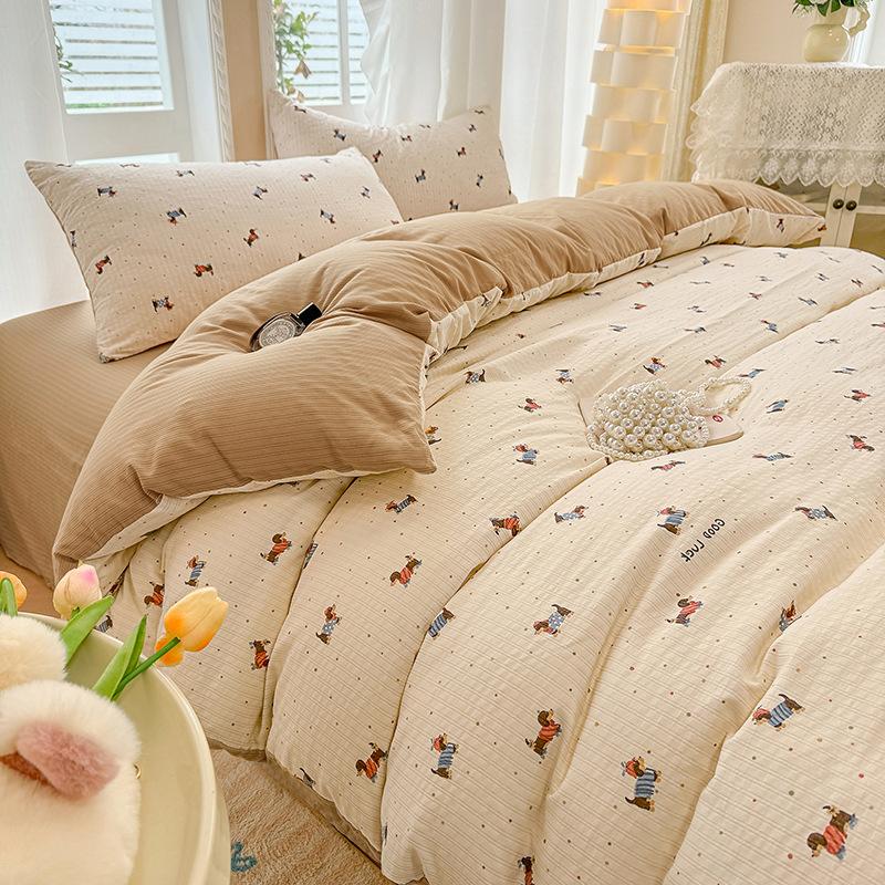 Class A maternal and infant grade, jacquard aerobic colored cotton, skin-friendly, comfortable, simple and literary 4pcs set on the bed