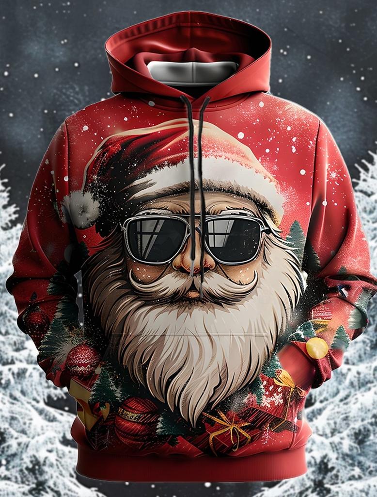 Unisex Santa Claus Christmas 3D Print Oversized Hoodie Casual Pullover Sweatshirt