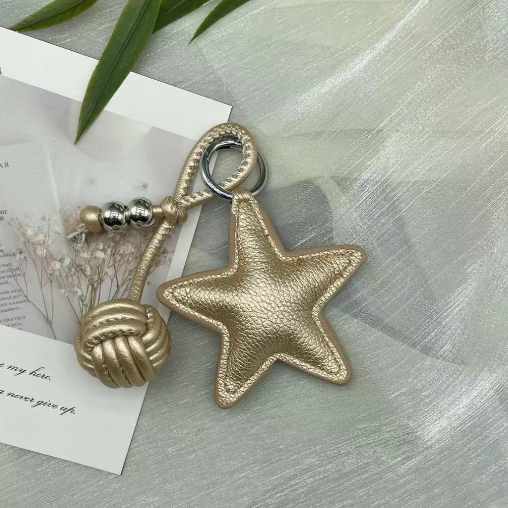 Colorful Five-pointed Star Cotton Woven Rope Leather Pendant New Star Woven Ball Bag Pendant Keychain Creative Small Accessories