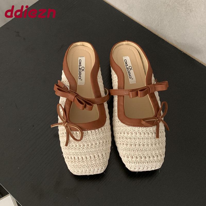 Fashion Fashion Weave Women Flats Slip On Shoes Butterfly-Knot Summer Spring Female Shallow Footwear Ladies Flats Mary Janes Shoes