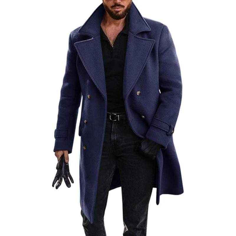 Autumn and Winter Woolen Coat Men's Double-breasted Thickened Trench Coat Men's Medium and Long Coat