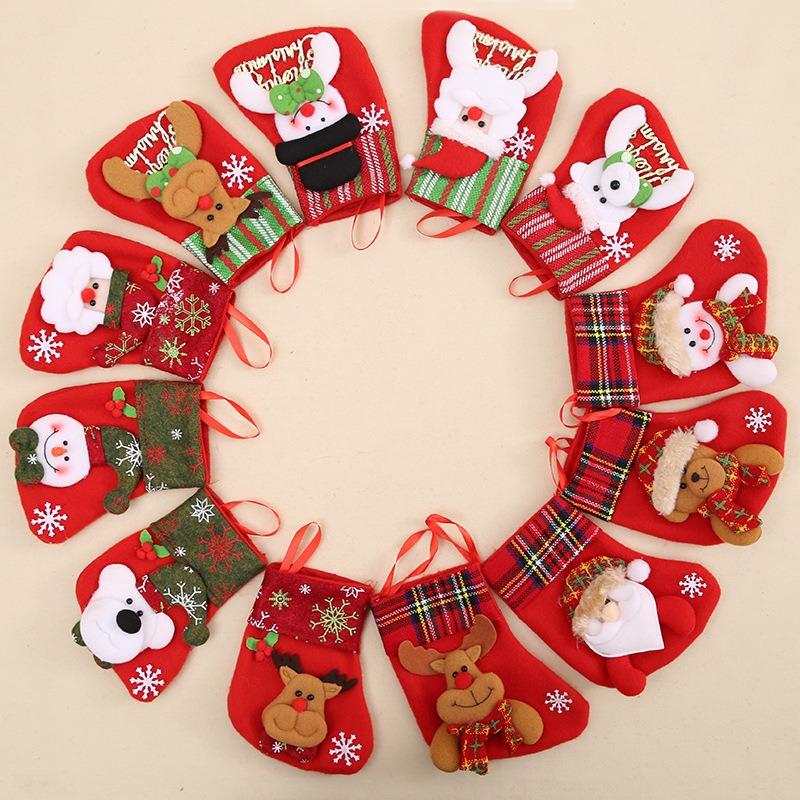 Cartoon Christmas Stocking Gift Bag Plush Candy Christmas Sock Santa Claus Elk Deer Christmas Stockings Christmas Accessories