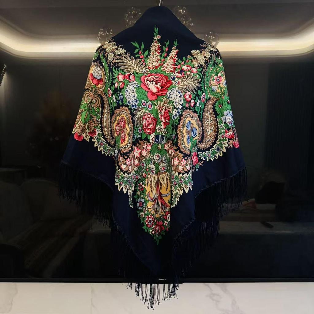 Women's Russian Retro Ethnic Style Tassel Shawl: Versatile Large Scarf for Spring & Autumn, Ideal for Chaka Salt Lake Travel Photography