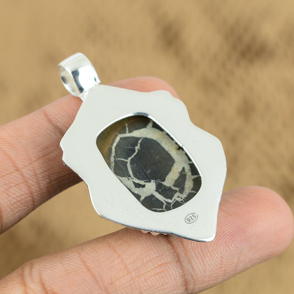 Mothers Day Deal Moroccan Mud Crack Fossil Gemstone 925 Silver Pendant Jewelry