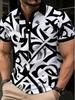 [Print Design, No Texture] Men'S Black And White Abstract Print Polo Shirt, Casual Wear, Suitable for Dining Out Or Home Leisure, Breathable And