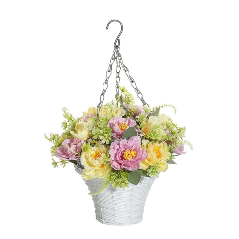 Artificial Hanging Flower In Basket for Outdoor Indoor Courtyards Decorations, Hanging Flower Plant Basket for Spring