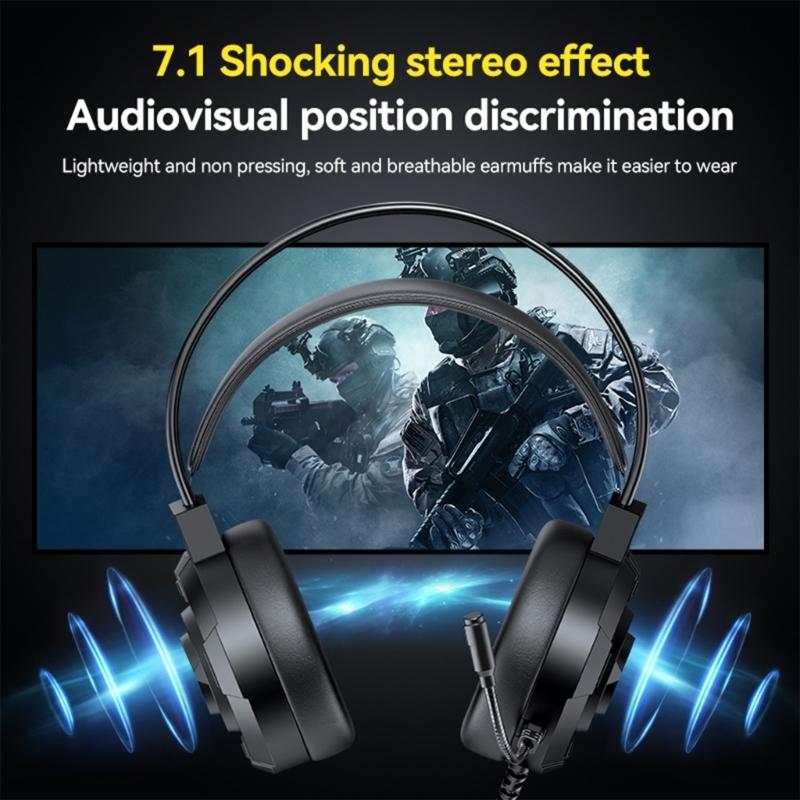 Led Illuminated Headset with 7.1Channel Surround Sound Adjustable Noise Reduction Mic for Gaming Enthusiasts Comfort Fit