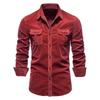 Men Long Sleeve Corduroy Striped Shirt Business Casual Style